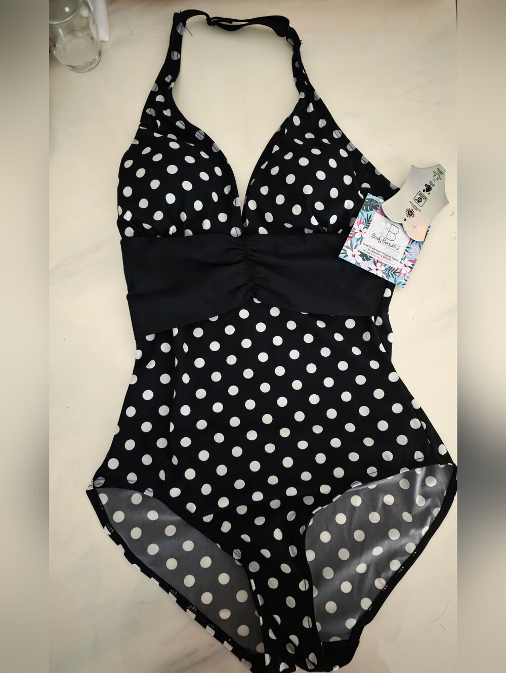 Body Beautiful Retro Polka Dot Shaping Swimsuit - One Piece Petite Slimming NWT